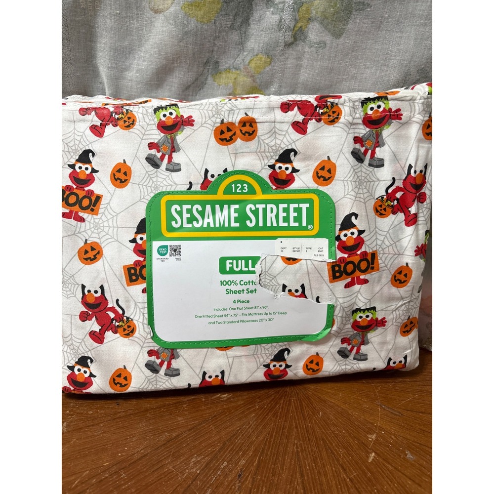 Sesame Street Halloween Elmo Full Sheet Set 100% Cotton 4 Piece Bedding New